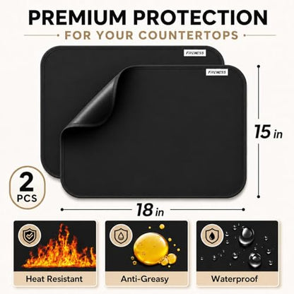 2pack Heat Resistant Mat for Air Fryer, 15x18in Heat Resistant Mat for Countertop, Silicone Kitchen Countertop Hot Pads for Air Fryer, Deep Fryer, Oven