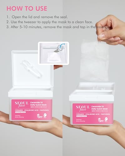DERMAL Korean Ceramide 5-Minute Daily Sheet Mask Dispenser, 36 Count | 5 ceramides + multi-form hyaluronic acid for 5-minute makeup prep; 36 pull-out lyocell sheets with built-in tweezers