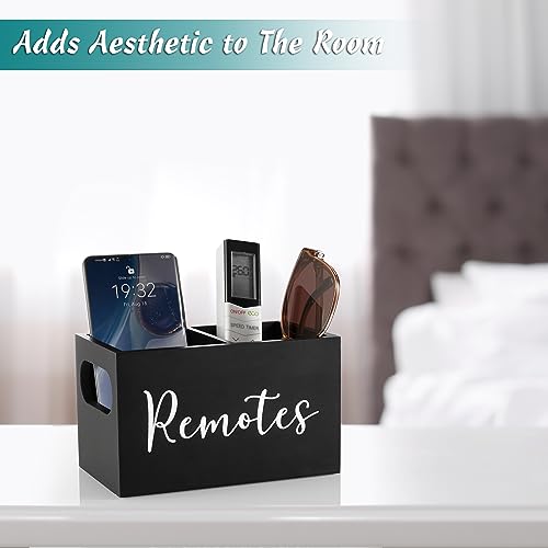DRASTAR Remote Control Holder, Wood TV Remote Holder, Remote Storage Caddy, Remote Control Organizer (Black, 2 Slots)