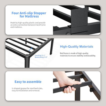 18 Inch Queen Bed Frame with Rounded Corner & 4 Mattress Baffles