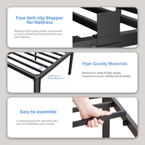 ROIL 14 Inch King Bed Frame with Rounded Corner & 4 Mattress Baffles