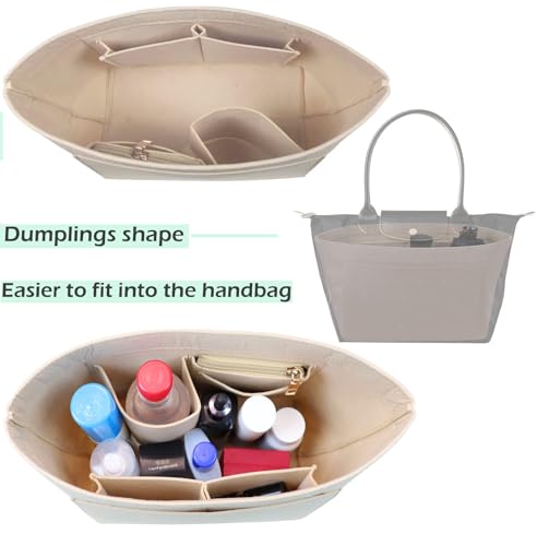 Purse Organizer Insert for Longchamp, Premium Felt Long Champ Le Pliage Handbag Organizer Large beige