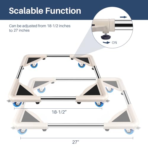 SPACECARE Mini Fridge Stand Mobile Roller, Adjustable18.5-27''- Off White | 4 Locking Wheels Suitable for Washing Machine, Dryer & Refrigerator, universal household appliance base, stable, durable