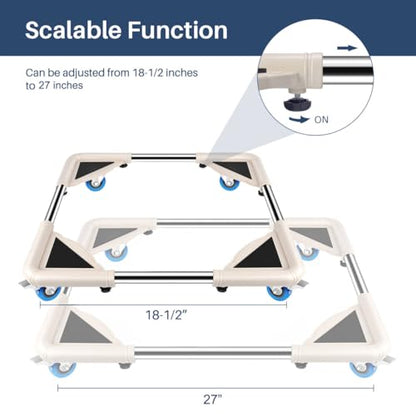 SPACECARE Mini Fridge Stand Mobile Roller, Adjustable18.5-27''- Off White | 4 Locking Wheels Suitable for Washing Machine, Dryer & Refrigerator, universal household appliance base, stable, durable