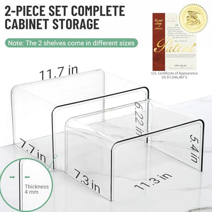 Bobomoment Clear Cabinet Organizer, Stackable Shelf Organizer Set of 2 | Kitchen Pantry Organizers and Storage, Display Cabinet Shelf Countertop Desk Shelves, Patented Spice Organization