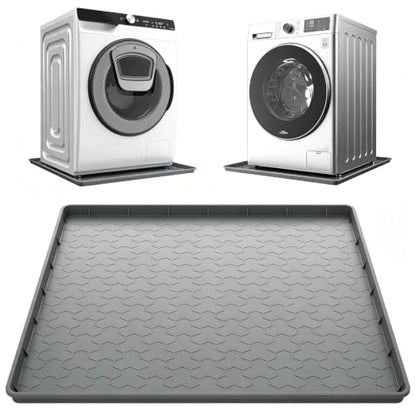 Silicone Washing Machine Drain Pan, 32"x 30" Raised Edge Drip Tray | Thickened silicone; Anti-slip & anti-vibration; Soft & foldable; Protect floors & laundry rooms; Fits most washer or dryer