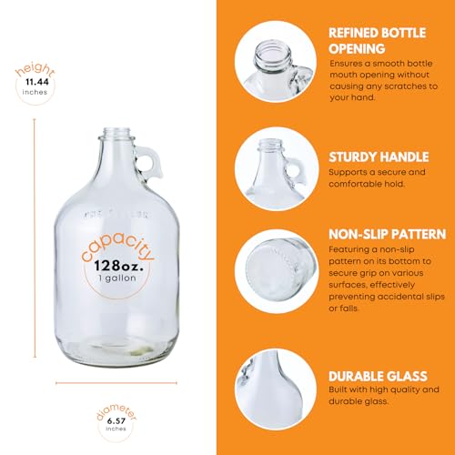 Glass Laundry Detergent Dispenser with Pump, 1 Gallon Glass Jug | 128 oz | Laundry Detergent Dispenser with airtight lid, non-slip base and 1.4 oz pump for soap, softener or syrup | 1 gallon jug