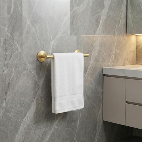 9" Self Adhesive Brushed Gold Towel Holder, No Drill Small Bathroom Organizer, 304SS