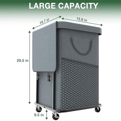 Laundry Hamper with Lid,150L Rolling Laundry Basket with Wheels,Grey | Dirty Clothes Hamper with Metal Frame and Removable Bag Design,Large Rolling Hampers for Laundry Room, Bedroom,Dorm