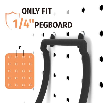 HUHOLE 10 Pack Pegboard Drill Holder Utility Hooks for 1/4 Inch Pegboard | Tool Holders with 20 lb Capacity for Power Tools, Hammers, Cords, Hoses, Shovels, Brooms and Garage Storage