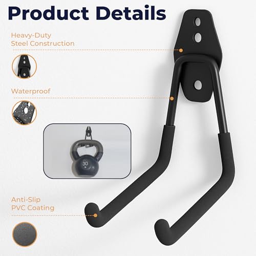 Moneek's Hardware 16 Pack Garage Storage Hook Anti-Slip Coating Heavy Duty Wall Mount Hooks for Hanging Bikes, Ladder, Garden Power Tools