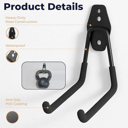 Moneek's Hardware 16 Pack Garage Storage Hook Anti-Slip Coating Heavy Duty Wall Mount Hooks for Hanging Bikes, Ladder, Garden Power Tools