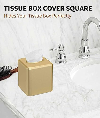 Tissue Box Cover, Square Metal Tissue Box Holder Modern Decor Facial Napkin Holder Tissue Box Dispenser for Bathroom Vanity Countertop, Living Room, Bedroom, Office - Gold