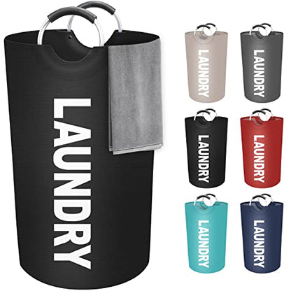 90L Large Laundry Basket, Dirty Clothes Waterproof Laundry Hamper, Black | Collapsible Laundry Basket with Foam Protected Aluminum Handles for Laundry Dorm Family, Black Dirty Clothes Hamper