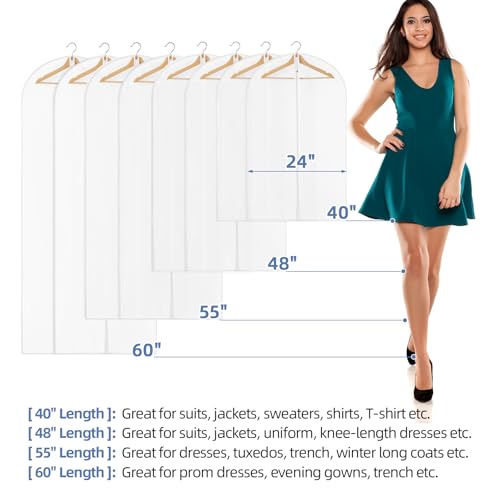40" All Clear Garment Bags for Hanging Clothes, 12 Packs Suit Bags for Closet Storage, Plastic Waterproof Suit Cover Bags with Zipper for Coats, Jackets, Shirts (Set of 12)