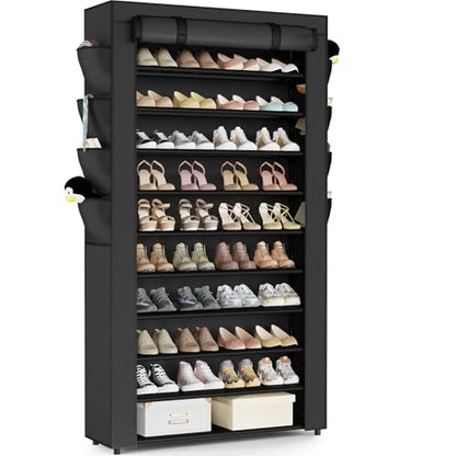 Mavivegue Shoe Rack with Cover, 10+1 Tier Tall Shoe Storage for 50-55 Pairs of Shoes, Shoe Organizer for Entryway, Closet