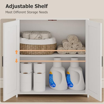 67" Tall Bathroom Storage Cabinet, Bathroom Floor Cabinet | Freestanding Farmhouse Cabinet with Doors and Adjustable Shelf, Linen Cabinet for Bathroom, Living Room, Laundry Room, White