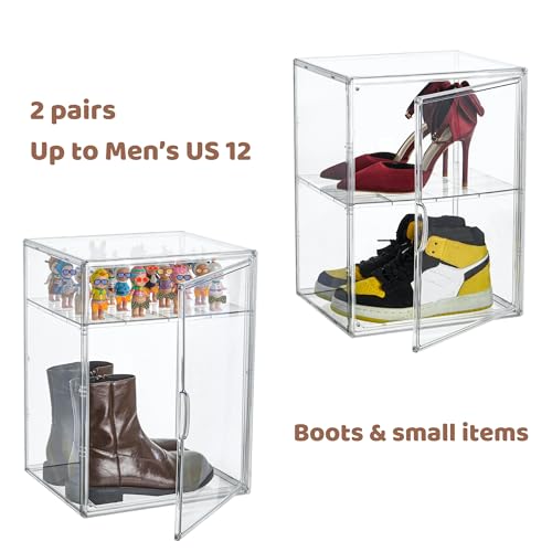 Attelite XXX-Large Acrylic Display Case Boot Shoe Storage Boxes | Boot Display Case With An Adjustable Divider, Clear Shoe Organizer for Sneakers 2 Tiers ,Tool-free Assembly,Magnetic Door