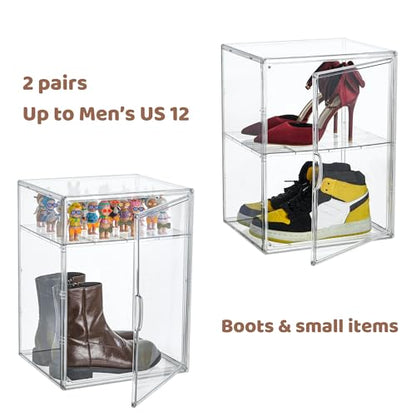 Attelite XXX-Large Acrylic Display Case Boot Shoe Storage Boxes | Boot Display Case With An Adjustable Divider, Clear Shoe Organizer for Sneakers 2 Tiers ,Tool-free Assembly,Magnetic Door