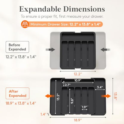 Expandable Silverware Drawer Organizer for Kitchen... (Black | Plastic)