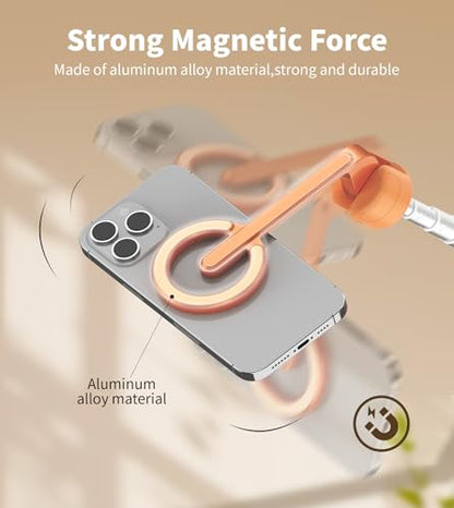 TONEOF Magnetic Selfie Stick Tripod with Aluminum Strong Magnetic Holder for Magsafe, 360° Rotatable Travel Phone Tripod Stand with Metal Ring & Rechargeable Remote for iPhone/Android