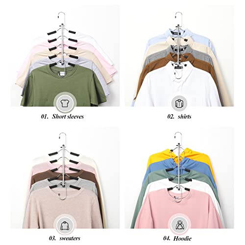Space Saving Clothes Hangers – 5-in-1 Shirt & Coat Hangers with Non-Slip Foam, Stainless Steel Tiered Closet Organizer for Sweatshirts, Hoodies, Sweaters, T-Shirts – 2 Pack by ZNBEN