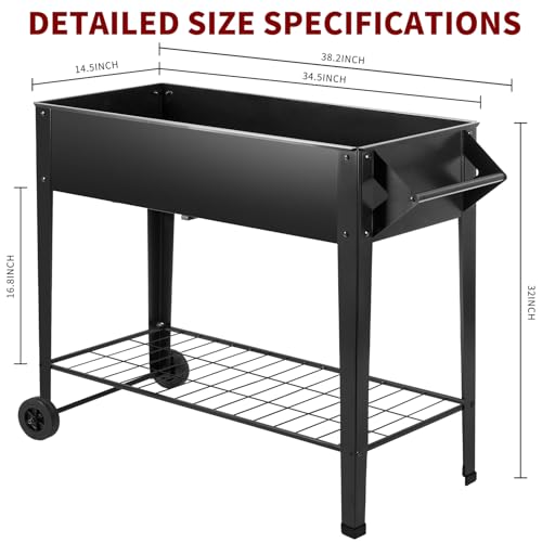DNKMOR 32" Tall Raised Garden Bed Outdoor with Wheels & Storage Shelf or Mobility,Mobile Anti-Rust Steel Planters for Outdoor Plants,Planter Box for Vegetables/Flower/Herbs,Patio-Balcony-Backyard