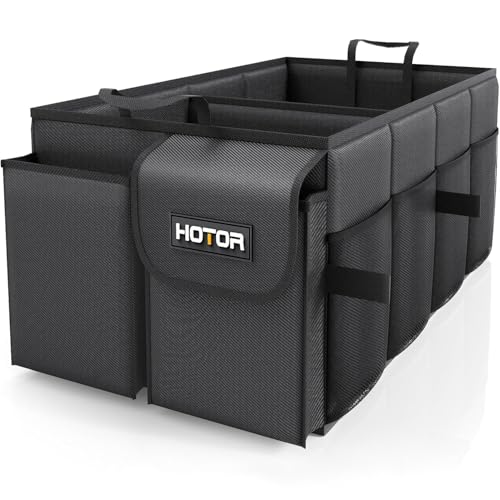 HOTOR Trunk Organizer - Foldable Car Organizer for SUVs & Sedans Storage | Sturdy Car Organization for Men & Women, Car Accessories, Tools, Sundries, Black, 2 Compartments, 21.3" x 12.6" x 10.6"