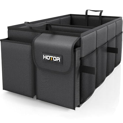 HOTOR Trunk Organizer - Foldable Car Organizer for SUVs & Sedans Storage | Sturdy Car Organization for Men & Women, Car Accessories, Tools, Sundries, Black, 2 Compartments, 21.3" x 12.6" x 10.6"