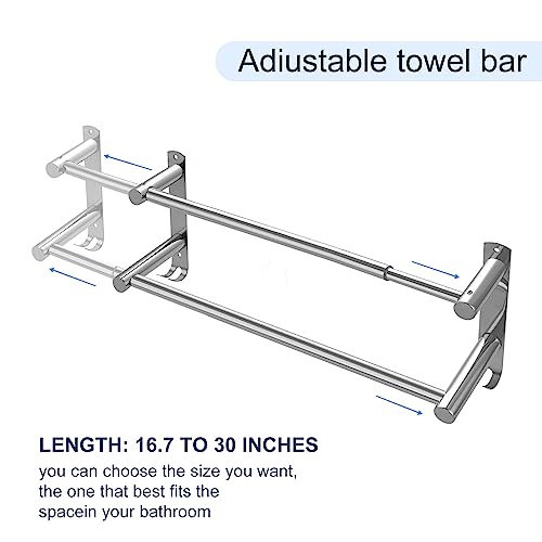 Double Towel Bar, Adjustable 28In Double Towel Racks for Bathroom | Stainless Steel Towel Bar for Bathroom Wall，Drilled-Type Bathroom Towel Holder