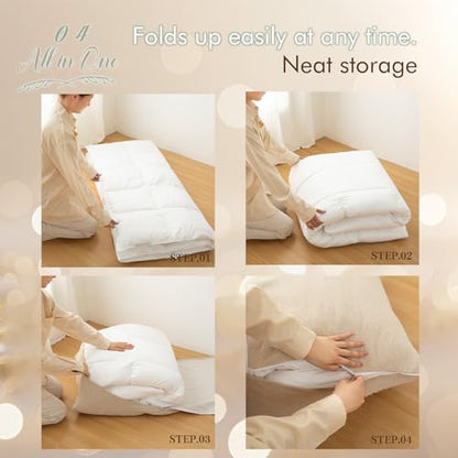 Triangular Comforter Storage Bag/Wedge Pillow Cover Linen Like - Multi-Use Pillow, Cushion & Bedding Insert Cover - Stuff with Clothes, Blankets for Extra Storage (26.7x20.5x10.2 In, Beige)