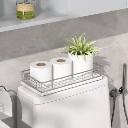 Toilet Paper Basket, 13 Inch Bathroom Toilet Tank Basket with Handles White | Bathroom Basket, Back of Toilet Basket, Toilet Tank Tray, Toilet Organizer for Toilet Paper Storage, Toiletries & Essentials
