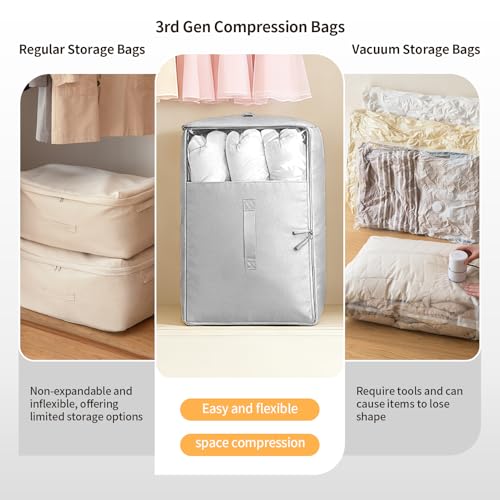 2 Pack Upgrade Comforter Storage Bag with Handle, Space Saving 3-Layer Adjustable In 3 Sizes (142L, 107L, 71L), Compression Blanket Storage Bags, Washable Bedding Organizer For Pillow Duvet Clothing