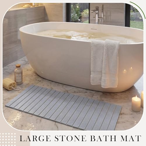 Long Foldable Stone Bath Mat 47.2"x15.4" Large Diatomaceous Earth Bath Mat with Non-Slip Rubber Base Super Absorbent Fast Drying for Bathroom Kitchen