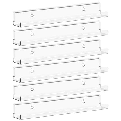 Lifewit Narrow Acrylic Floating Shelves for Vinyl Record 12", Clear 6 Pack | Wall Shelf for Nail Polish, Book, Picture, Makeup, Album Covers Display Organizer for Bedroom, Living Room, Bathroom Decor
