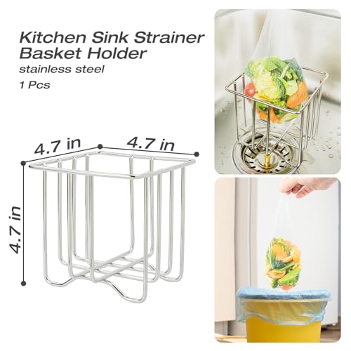 Kitchen Sink Strainer with Sink Basket Holder and 200 Strainer Net Bags | Food Catcher with drain filter Mesh bag,Meshmate Waste Rack Trash Catcher for Leftovers.