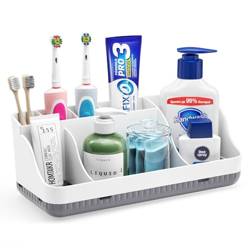 Bathroom Counter Organizer and Storage, 7 Slots De... (White Grey | Plastic)