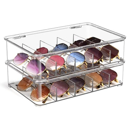 Sunglasses Organizer, Acrylic Clear Plastic Stackable Sunglasses Case with 5 Compartments,Glasses Organizer