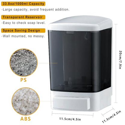 Manual Soap Dispenser Wall Mounted, 33.8oz, Bathroom Kitchen Commercial | Leak-proof Nozzle, Thin & Thick Soap Compatible, Easy to Install & Refill, Soap Level Visibility, Big Capacity, Black