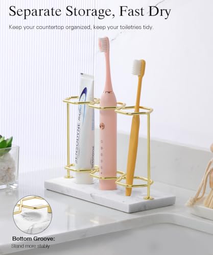 Emibele Electric Toothbrush Holder, 3 Slots 2-Layer Gold Toothbrush Holder | Bathroom Resin Toothpaste Razor Storage Non-slip Organizer for Bathroom Toothbrush Toothpaste Cleanser, Gold Marble White