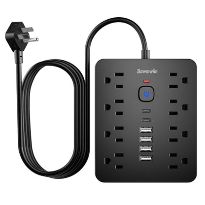 Surge Protector Power Strip, 8 Outlets(1850W/15A/14AWG), 6 USB Charging Ports(2 USB C), 6FT Flat Plug Extension Cord Outlet Extender with Overload Protection, ETL Certified for Office