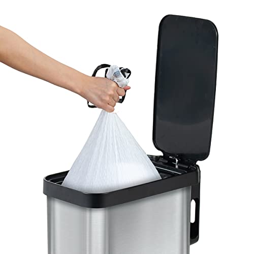 Glad Slim Trash Can with Clorox Odor Protection - Narrow Kitchen Garbage Bin with Soft Close Lid, Step On Foot Pedal and Waste Bag Roll Holder, Stainless Steel, 12 Gallon/45 Liter