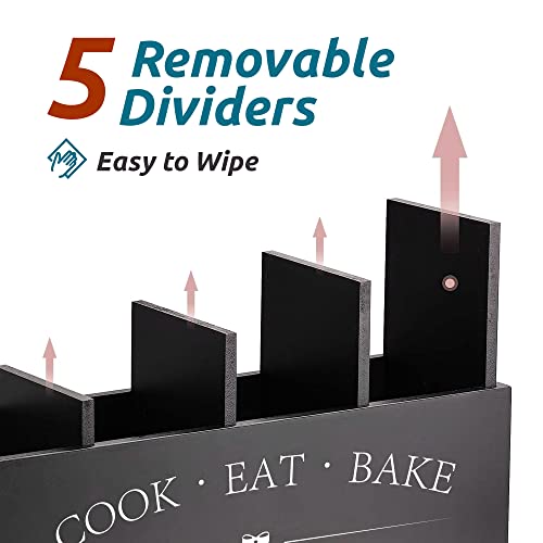 Extra Large Utensil Holder Countertop for Kitchen Counter,Wood,Black | Hold 40 Utensils,4 Removable Divider,Rutic Silverware Organizer Caddy,Spacesaving,Farmhouse Cooking Crock for Spatula,Spoon