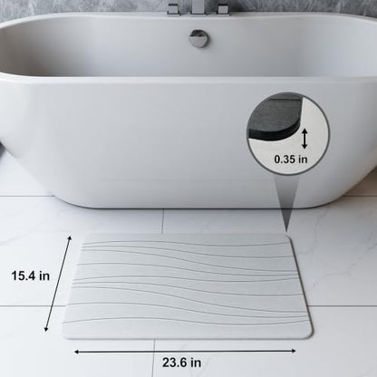 Fast Drying Stone Bath Mats for Bathroom, Non-Slip Diatomaceous Earth Bath Mat, Super Absorbent Bath Mat Stone (23.6''×15.4" White Flow)