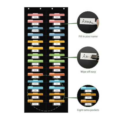 ANCOMEDO 28 Pocket Hanging Wall File Organizer with 28 Name tag Pockets, File Storage Pocket Chart for Classroom and Office Use. Keeps Assignments, Files, Scrapbooks, and Papers Neatly Organized.