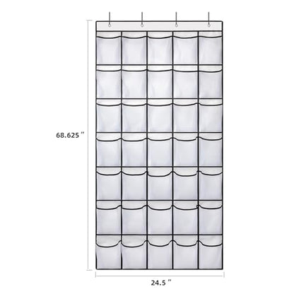 35 Pockets Over the Door Shoe Organizer, Hanging Shoe Organizer for Door with 35 Mesh Pockets Large Capacity Shoe Hanging Storage Bag with 4 Metal Hooks (White-1Pack)