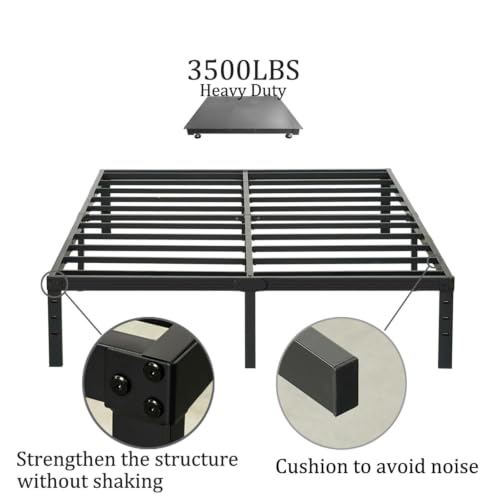 Wulanos King Size Bed Frame, 3500lbs Heavy Duty Metal Frames with Steel Slats Support 14 Inch High Platform Bedframe with Storage, No Box Spring Needed, Sturdy and Durable Noise-Free, Black