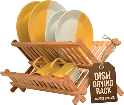 Collapsible Dish Drying Rack 2-Tier Bamboo Dish Dr...