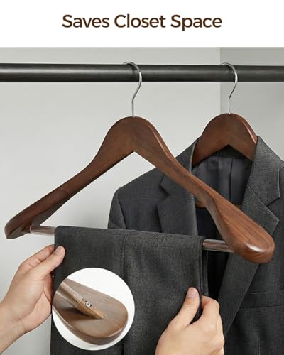 Premium Wooden Hangers 6-Pack – Wide Shoulder Non-Slip Design for Coats, Jackets & Suits | 360° Rotating Closet Organizers | Durable & Space-Saving (Vintage Wood)