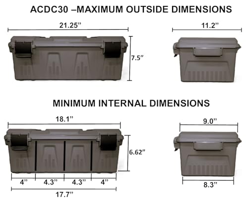 MTM ACDC30 Divided Ammo Crate Utility Box, Outdoor Gear & Tool Storage, Water- Resistant, Stackable, Snap Latch, 21"x11.2"x7.5", USA Made, Dark Earth